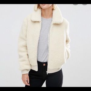 ASOS Cream Wool Blend Sherpa Bomber